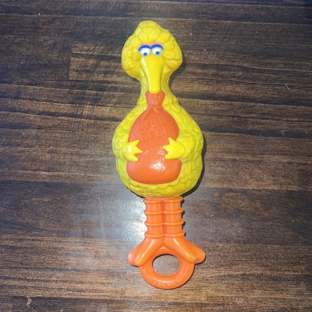 Big Bird Baby Rattle Vintage Sesame Street Toy "Bird Seed" Nursery Decor BIN 31